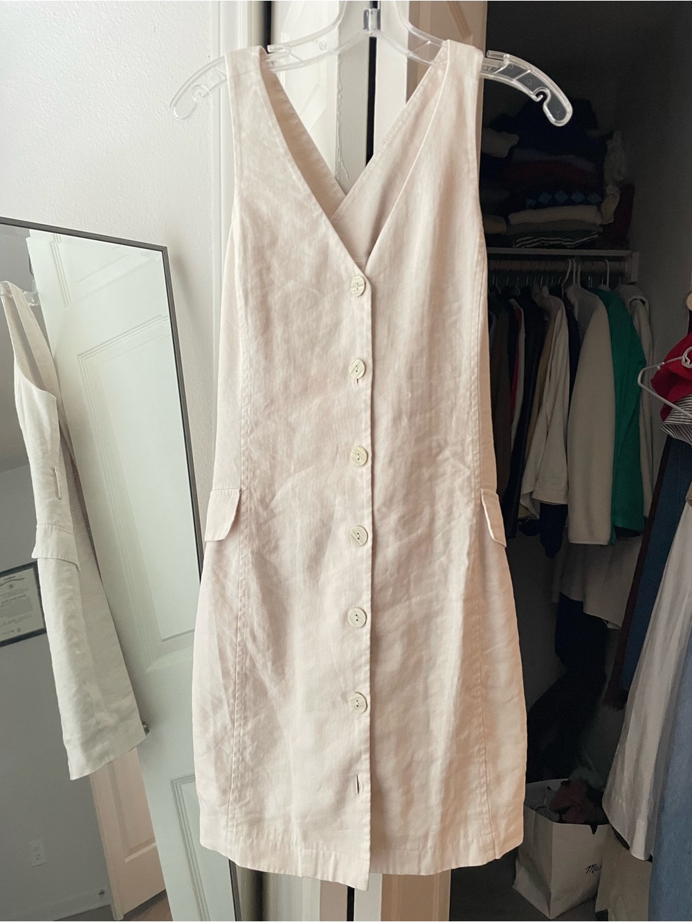 Mango Cream Button-Front V-Neck Mini Dress